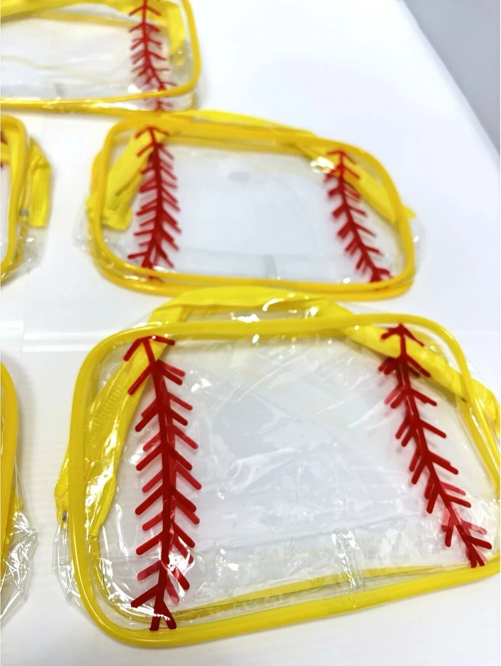 Clear Baseball Stitch Pouch Set Yellow Travel Cosmetic Makeup Organizers Zipper